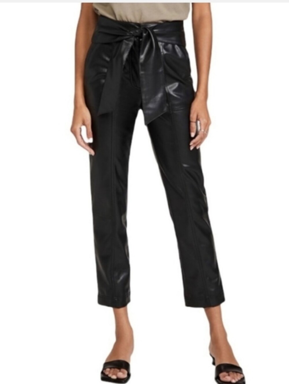 Joie High-Waisted Faux Leather Straight Leg Pants with Tie Waist Edgy Chic